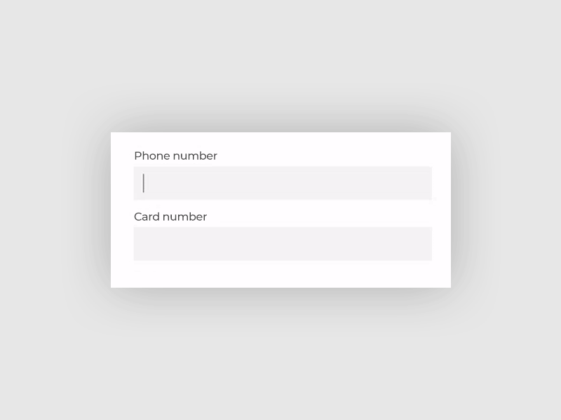 Phone Number and Credit card number placeholder examples with masks