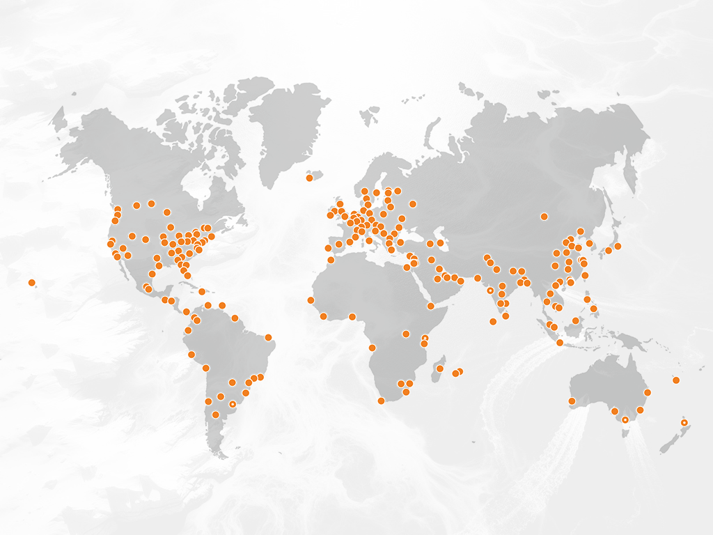 A planisphere pinpointing the location of each of the servers in the Cloudflare network.